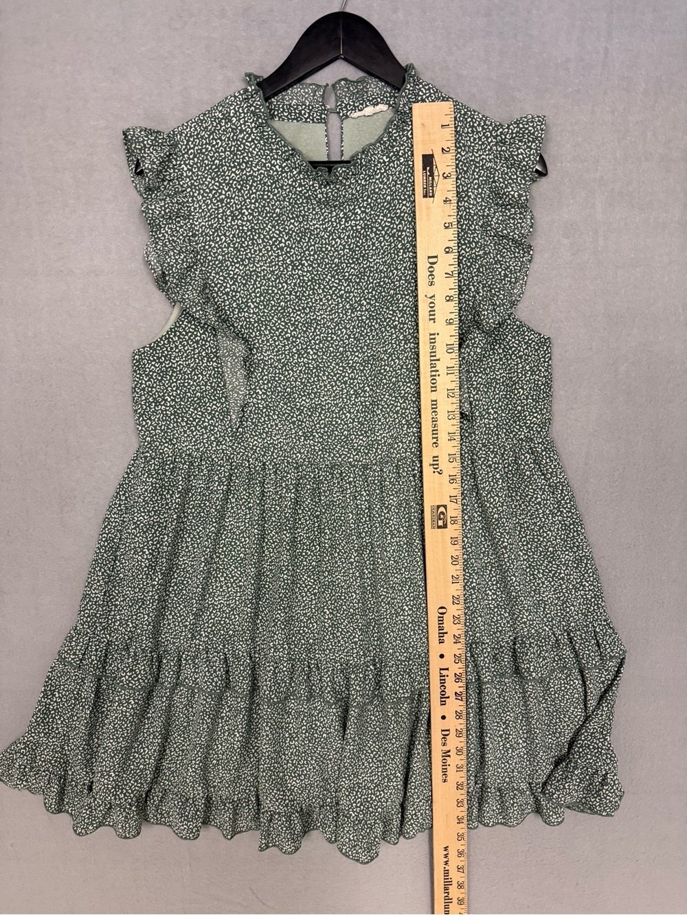 Jodifl Prairie Boho Ruffle Tiered Mini Dress L Flowy Animal Print Sage Mock Neck - Picture 5 of 8